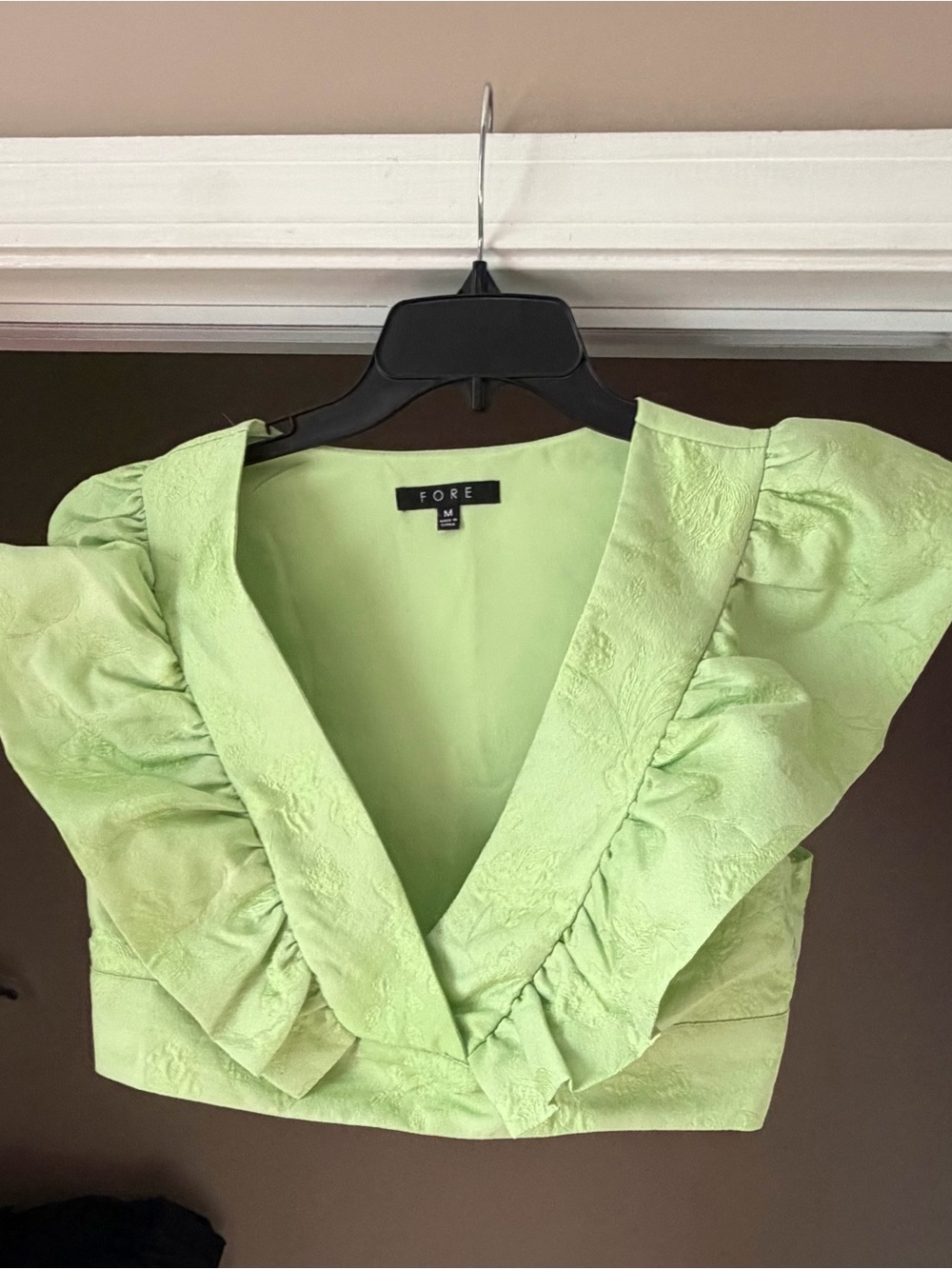 FORE Light Green Ruffle V-Neck Crop Top